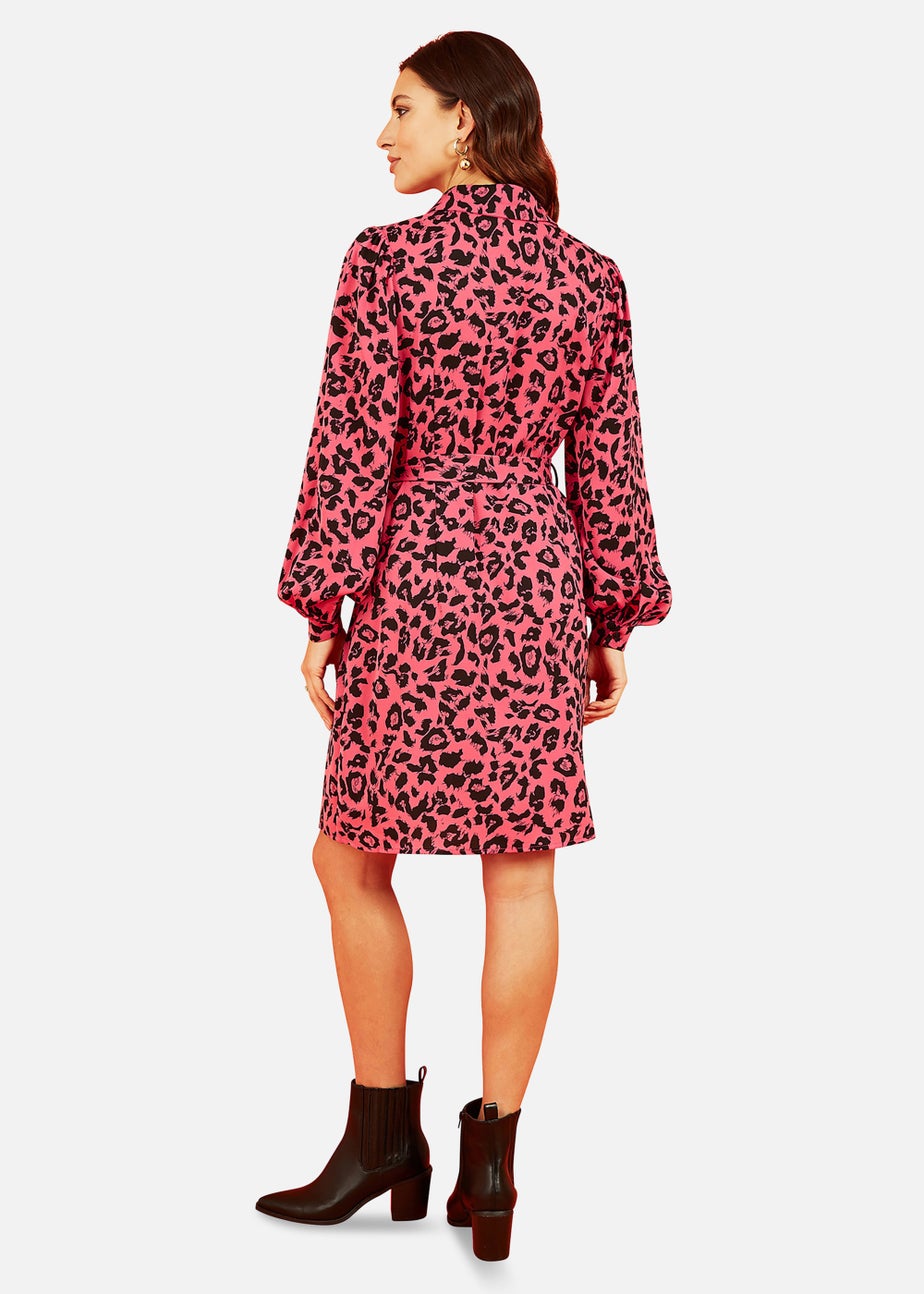 Mela Animal Print Long Sleeve Shirt Dress In Pink