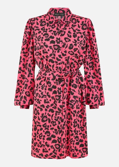 Mela Animal Print Long Sleeve Shirt Dress In Pink