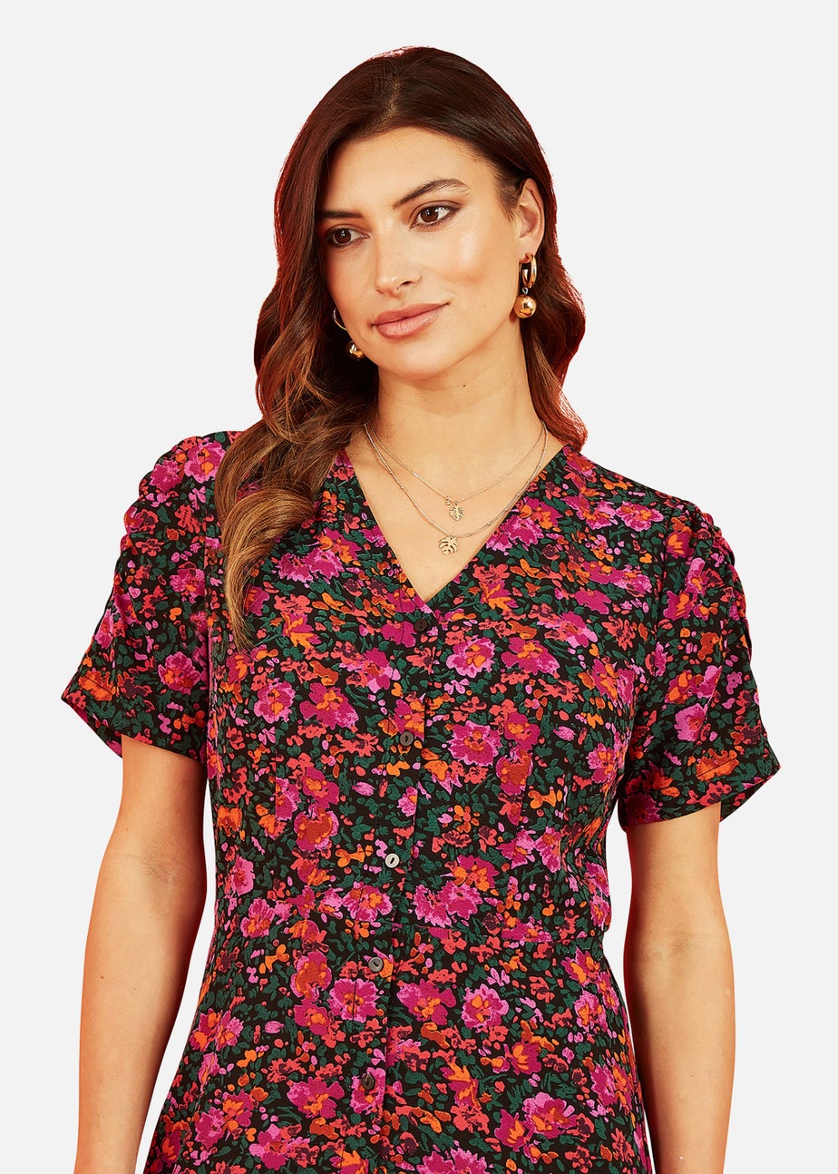 Mela Ditsy Floral Midi Shirt Dress In Pink