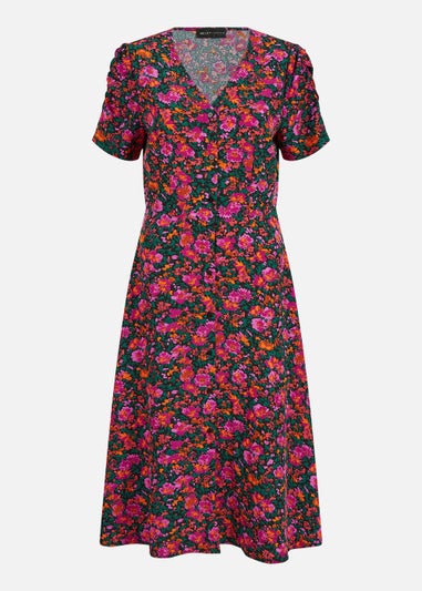 Mela Ditsy Floral Midi Shirt Dress In Pink