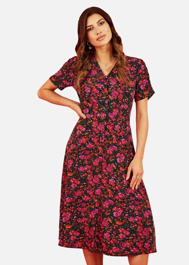 Mela Ditsy Floral Midi Shirt Dress In Pink