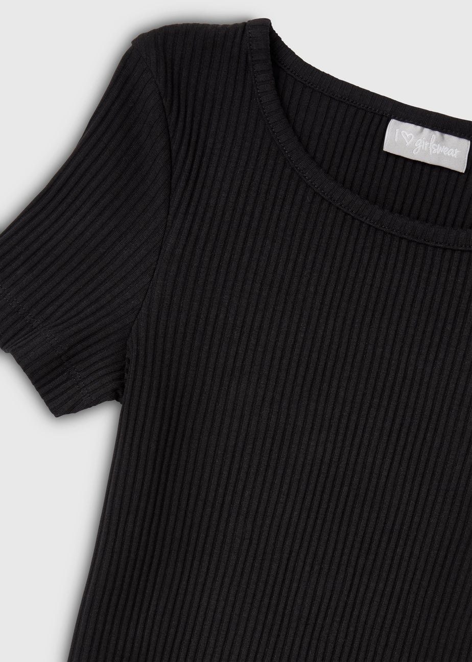 Girls Black Ribbed Dress (7-15yrs)