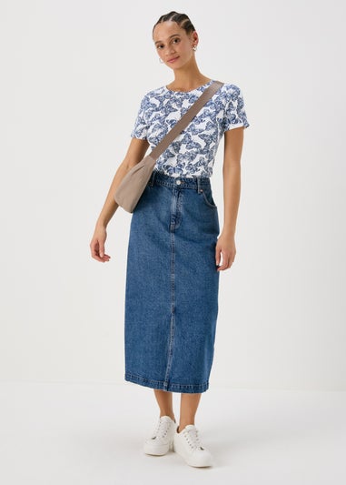 White & Navy Butterfly Print Short Sleeve Top