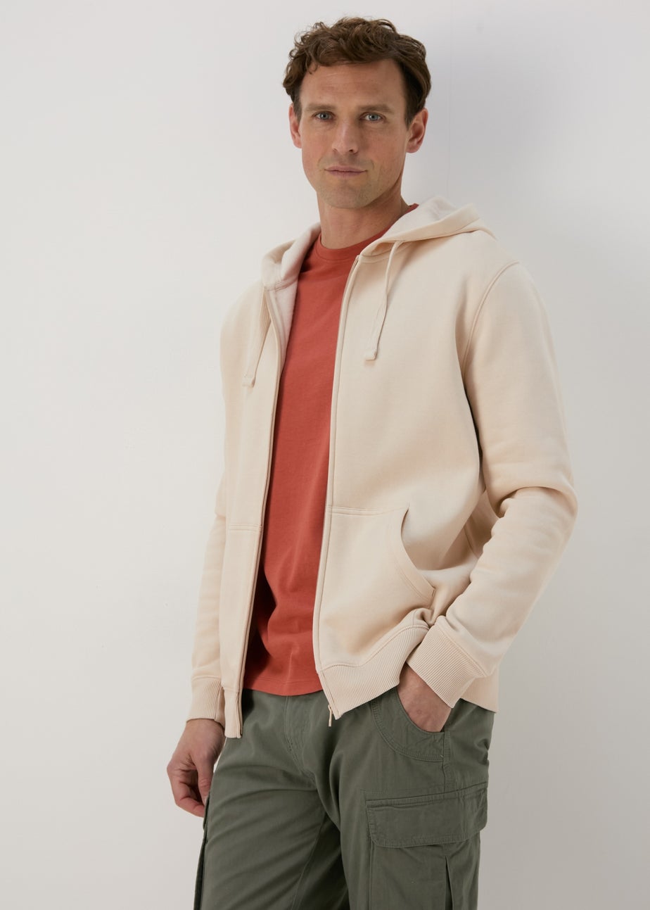 Beige Essential Zip Hoodie