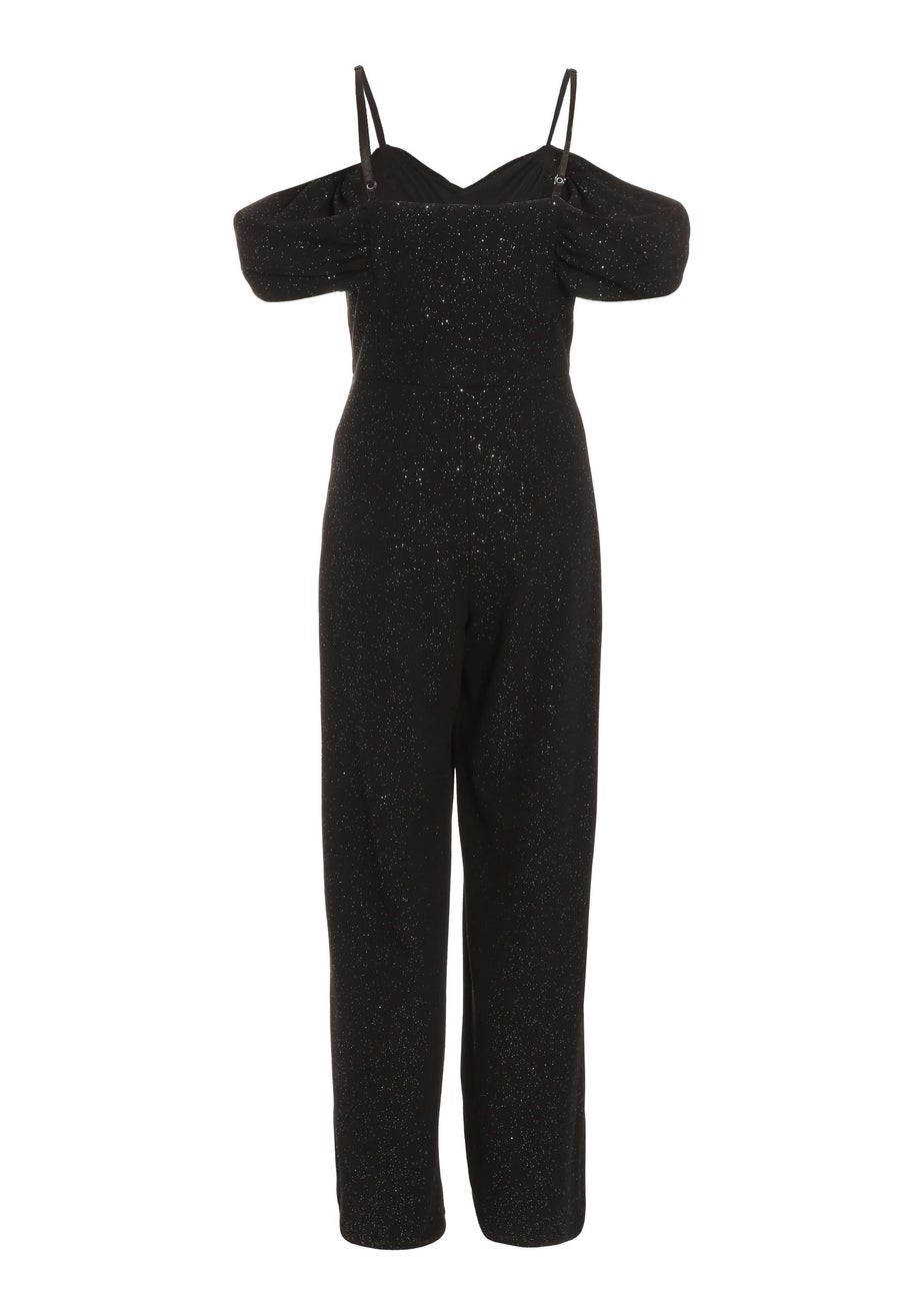 Quiz Black Glitter Drop Shoulder Palazzo Jumpsuit Matalan