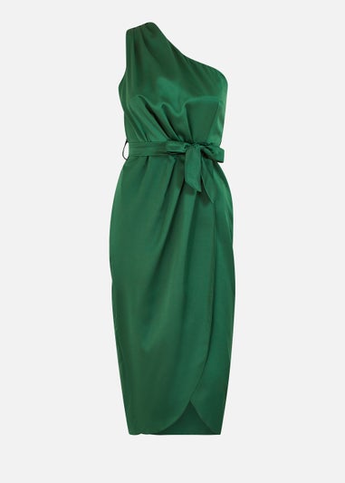Mela Green Satin One Shoulder Wrap Dress