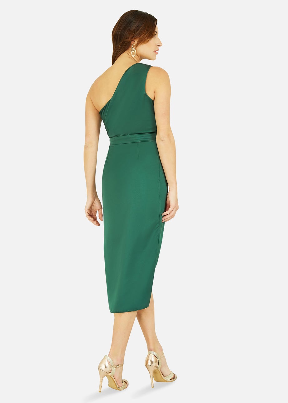 Mela Green Satin One Shoulder Wrap Dress