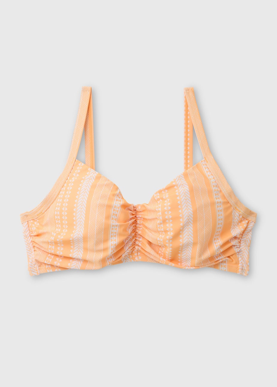 Orange Jacquard D Plus Ruched Bikini Top