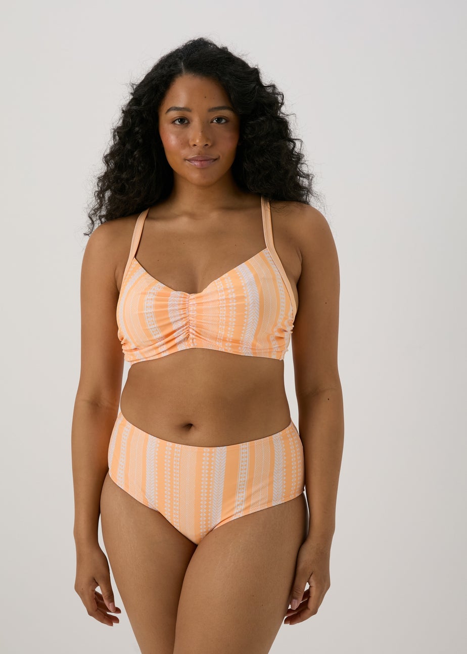Orange Jacquard D Plus Ruched Bikini Top