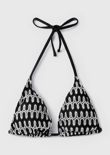 Black Mono Print Triangle Bikini Top