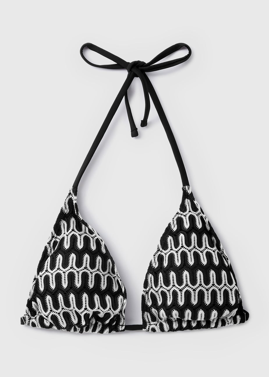 Black Mono Print Triangle Bikini Top