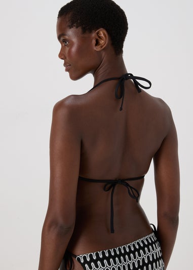 Black Mono Print Triangle Bikini Top