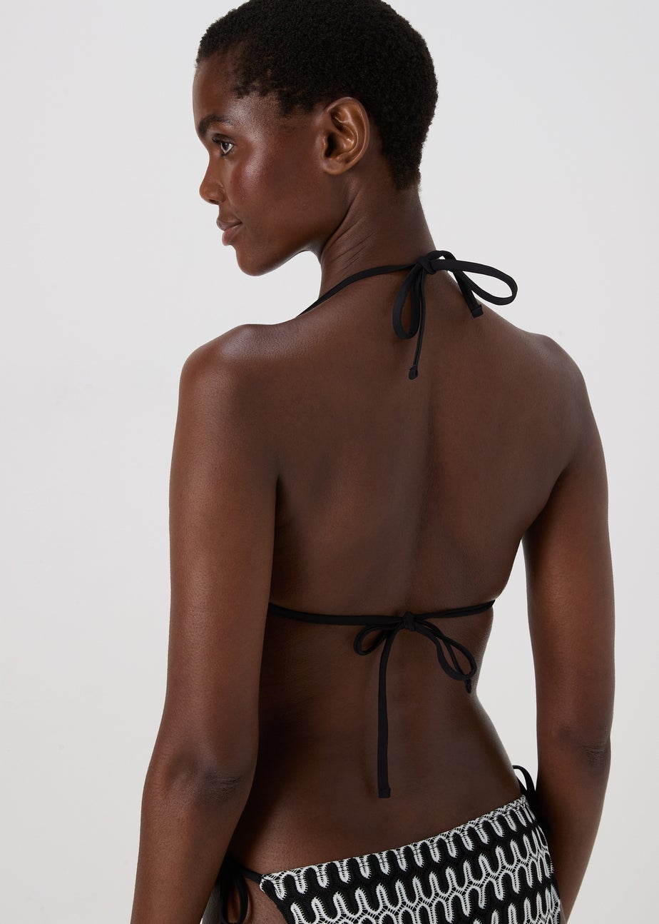 Black Mono Print Triangle Bikini Top