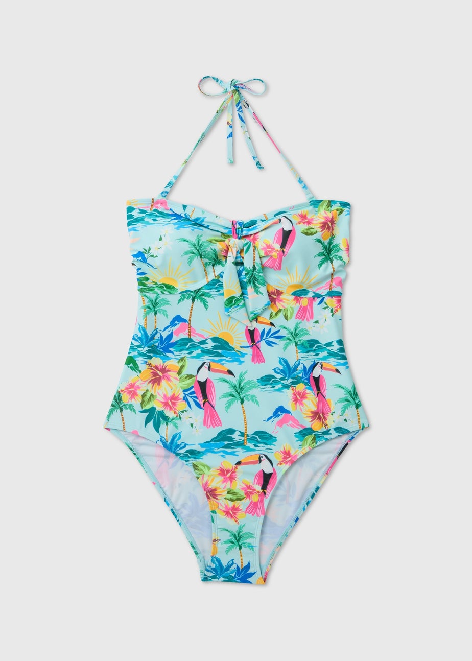 Multicolour Tie Front Swimsuit