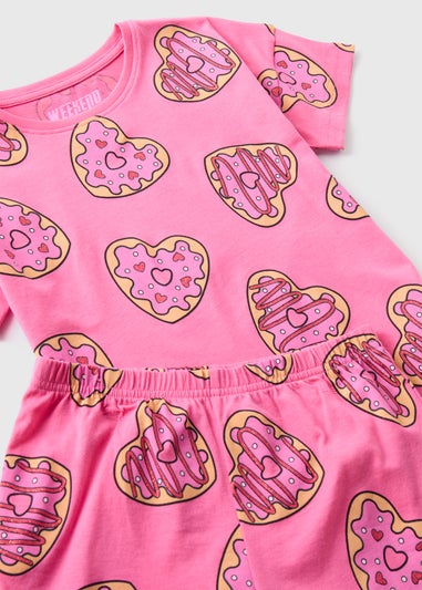 Girls Pink Heart Donut Top & Shorts Pyjama Set (4-12ys)