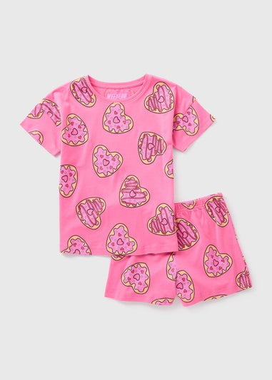 Girls Pink Heart Donut Top & Shorts Pyjama Set (4-12ys)
