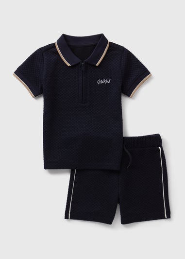 Boys Navy Quilted Polo Shirt & Shorts Set (1-7yrs)