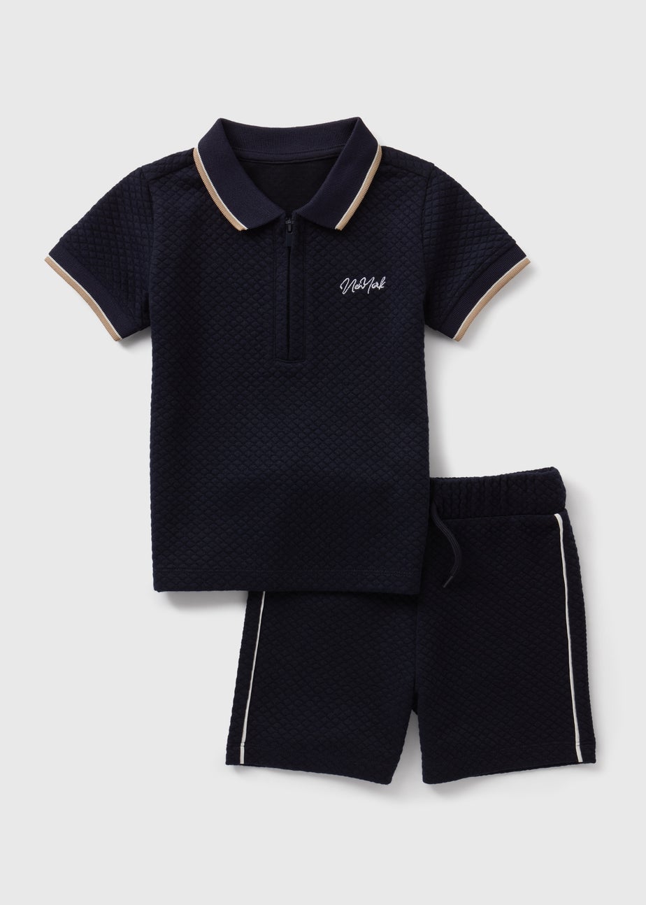 Boys Navy Quilted Polo Shirt & Shorts Set (1-7yrs)