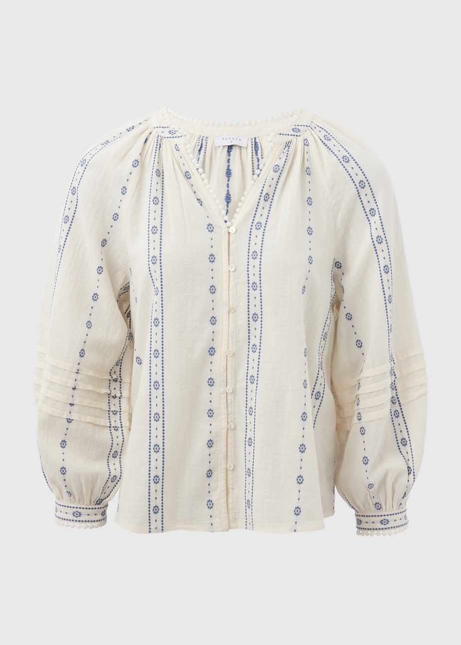 Cream Dobby Embroidered Blouse Top