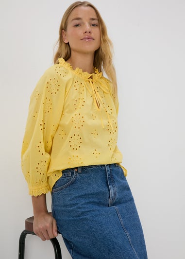Lemon Broid Peasent Blouse Top