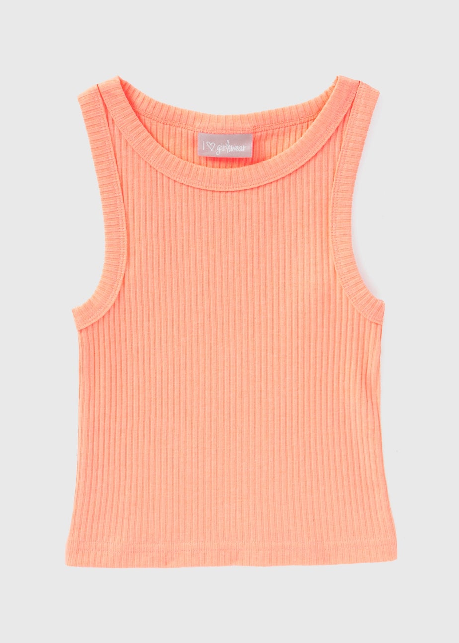 Girls Coral Neon Ribbed Vest (7-15yrs)
