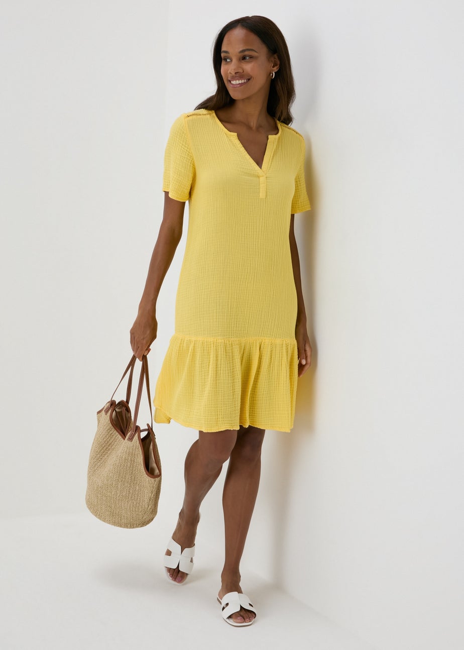 Yellow Double Cloth Mini Dress