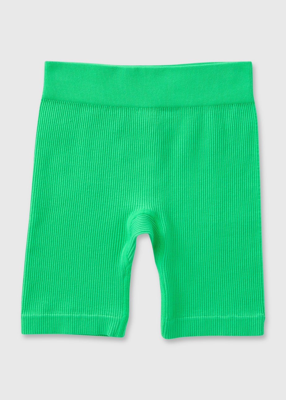 Girls Green Seamless Ribbed Shorts (7-15yrs)