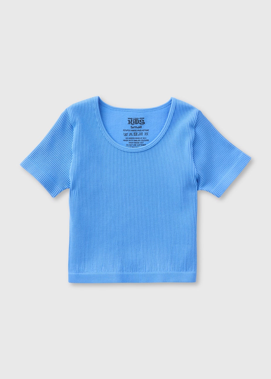 Girls Blue Seamless Ribbed T-Shirt (7-15yrs)