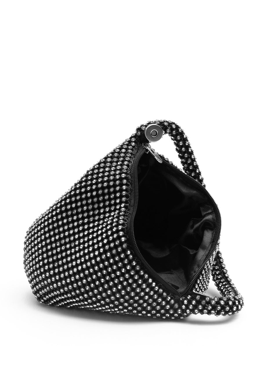 Where's That From Black Nicki Diamante Mini Pouch Bag