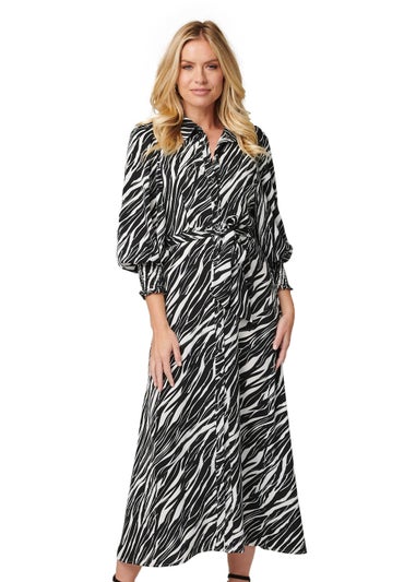 Izabel London Black And White Zebra Print Puff Sleeve Dress