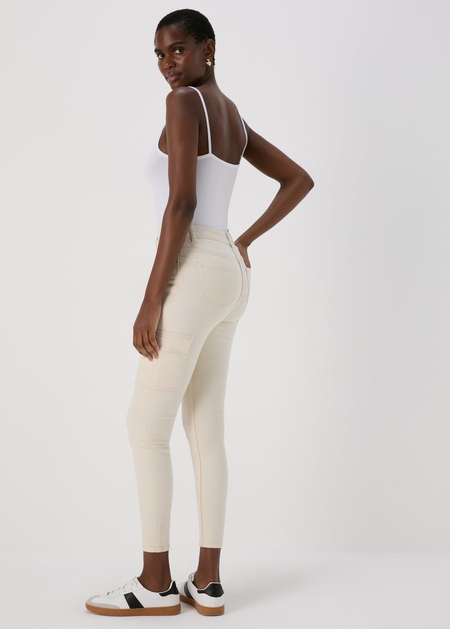 Ecru Skinny Fit Cargo Jeans