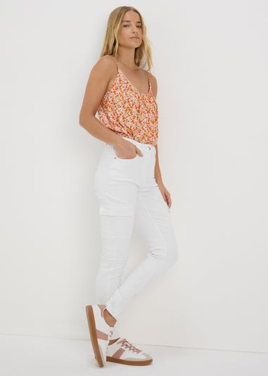 White Skinny Fit Cargo Jeans