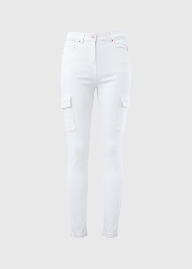 White Skinny Fit Cargo Jeans