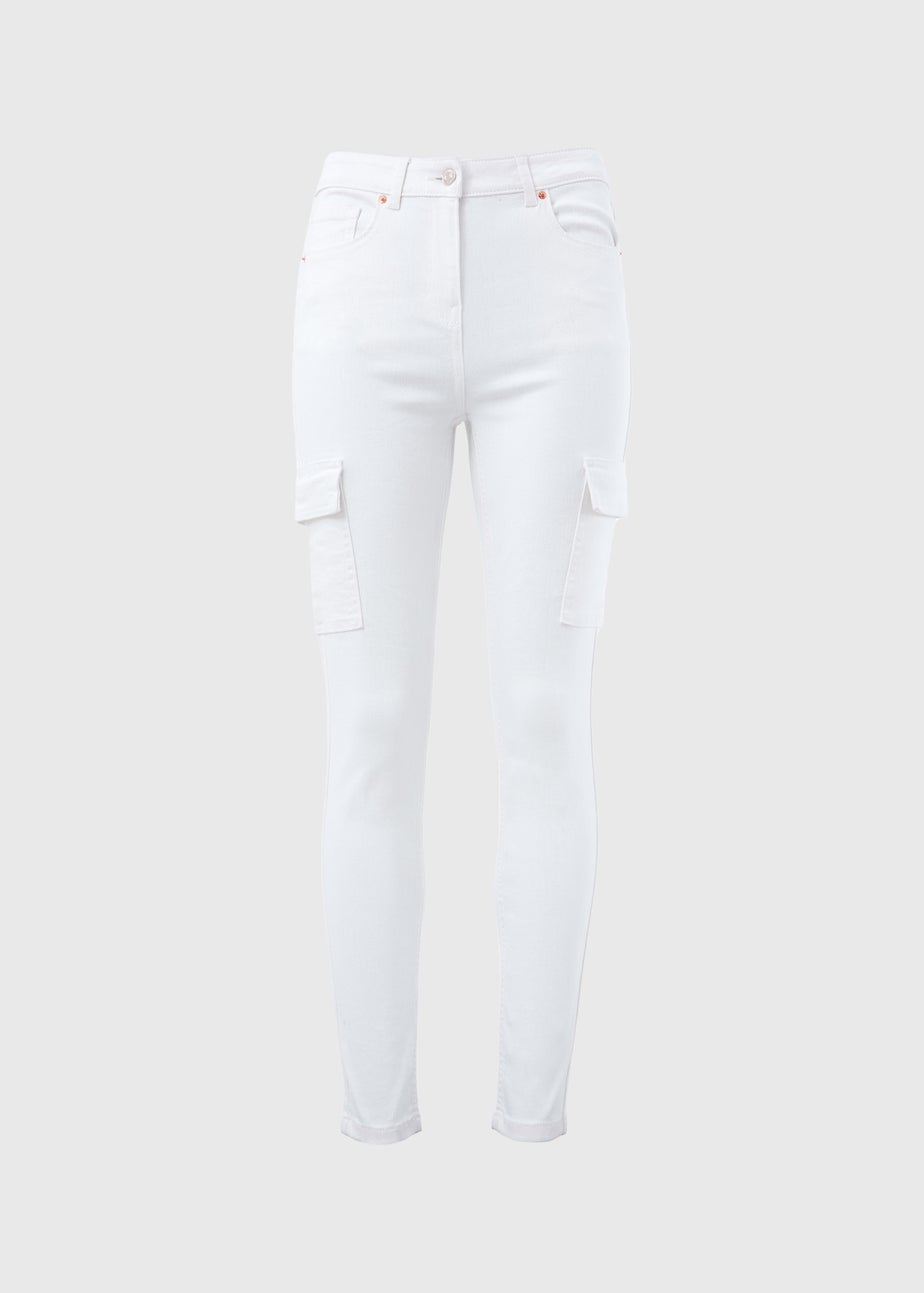 White Skinny Fit Cargo Jeans