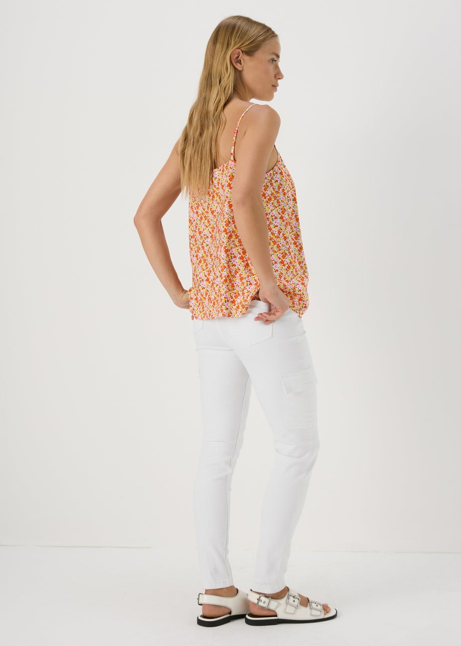 White Skinny Fit Cargo Jeans