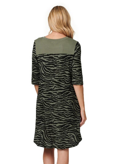 Izabel London Khaki Zebra Print Short Skater Dress