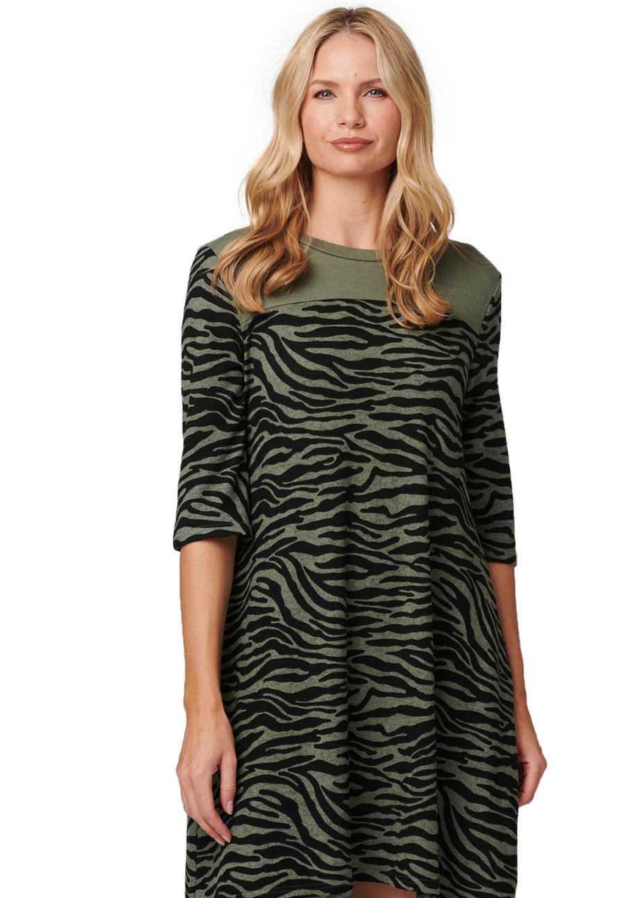 Izabel London Khaki Zebra Print Short Skater Dress