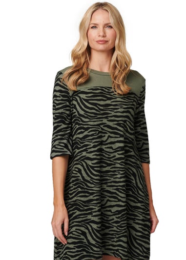 Izabel London Khaki Zebra Print Short Skater Dress