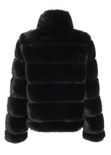 Quiz Black Faux Fur Short Puffer Jacket