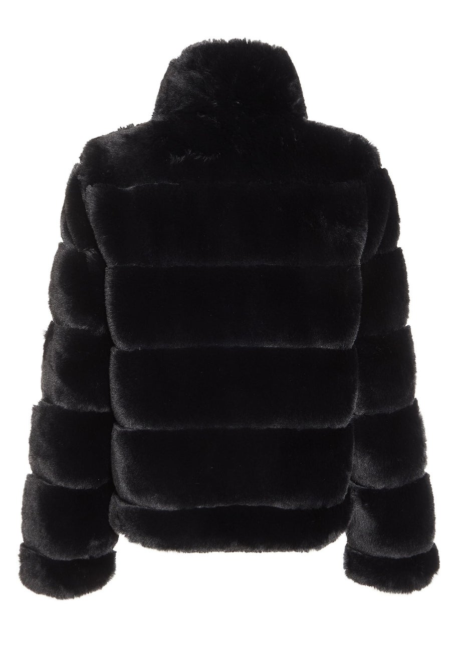 Quiz Black Faux Fur Short Puffer Jacket