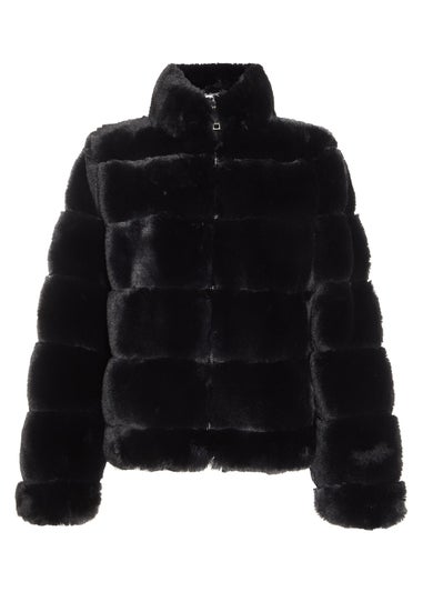 Quiz Black Faux Fur Short Puffer Jacket