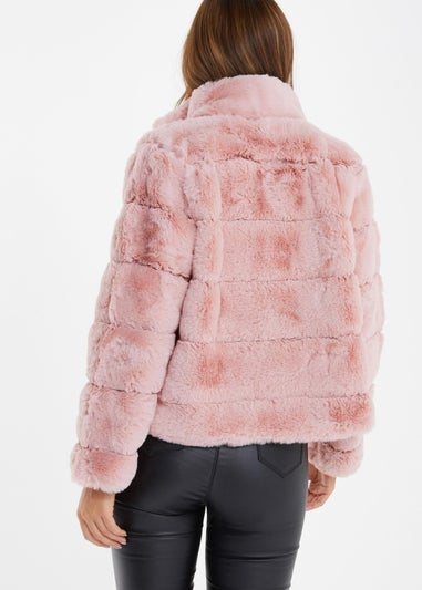 Quiz Pink Faux Fur Short Puffer Jacket