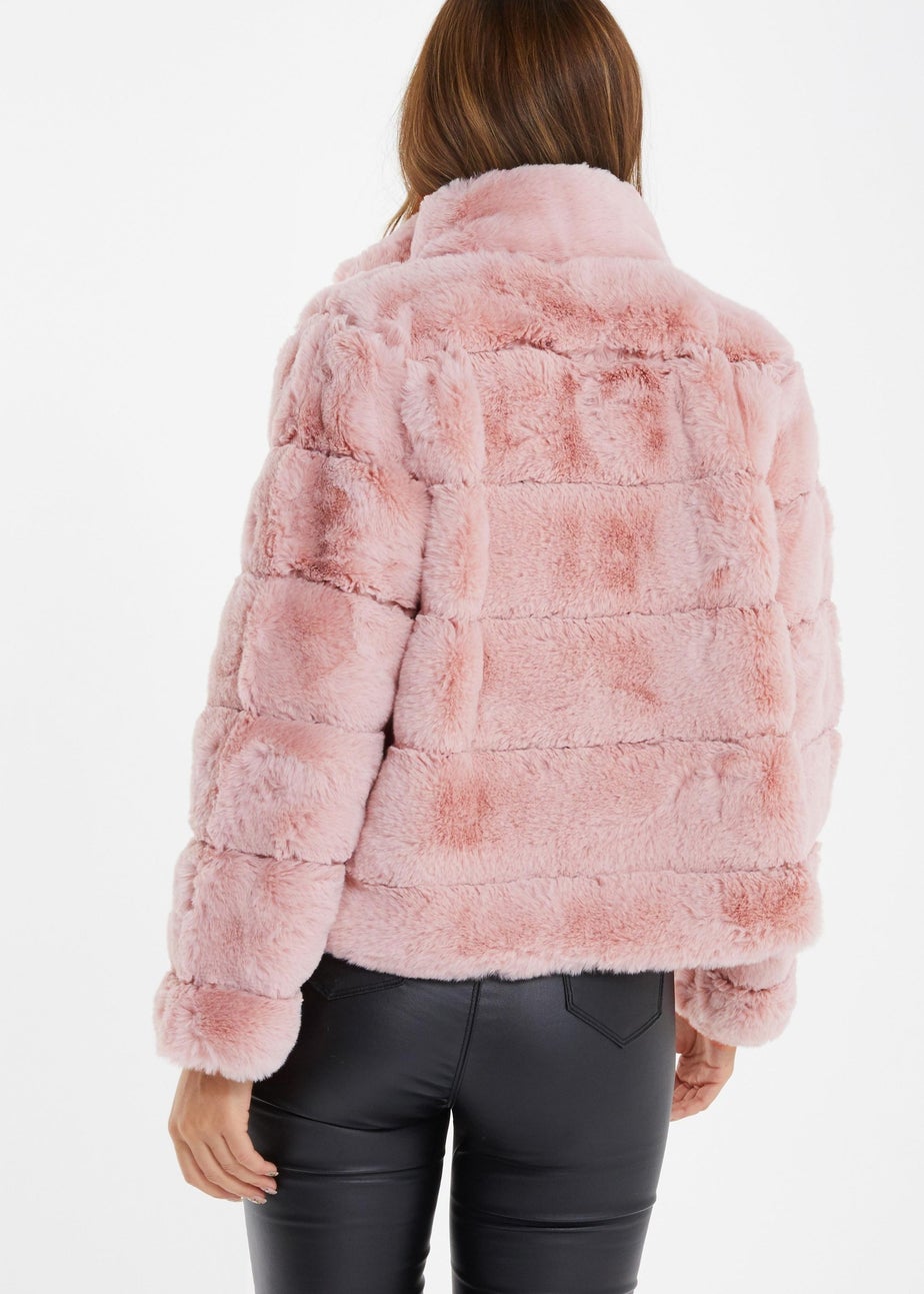 Quiz Pink Faux Fur Short Puffer Jacket