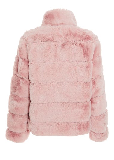 Quiz Pink Faux Fur Short Puffer Jacket