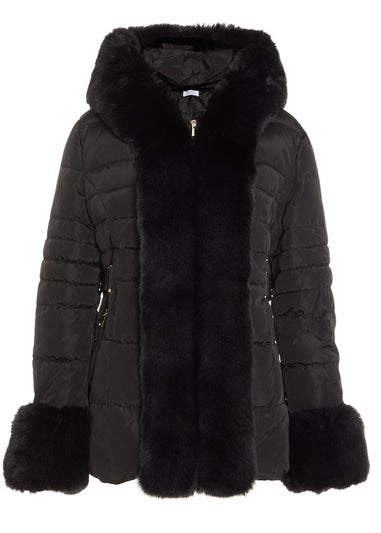 Quiz Black Padded Faux Fur Trim Jacket