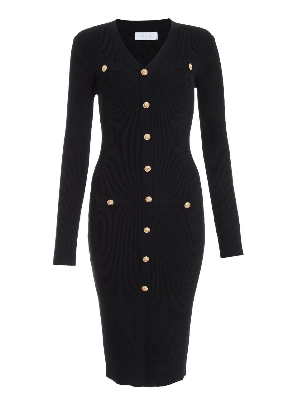 Quiz Black Knitted Button Midi Dress