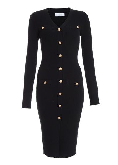 Quiz Black Knitted Button Midi Dress