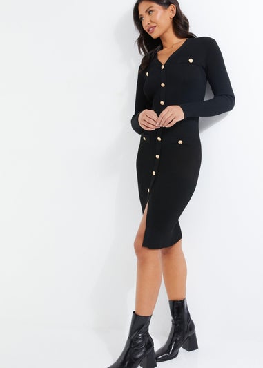 Quiz Black Knitted Button Midi Dress