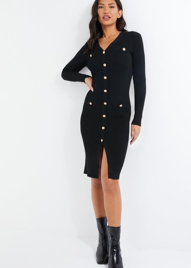 Quiz Black Knitted Button Midi Dress