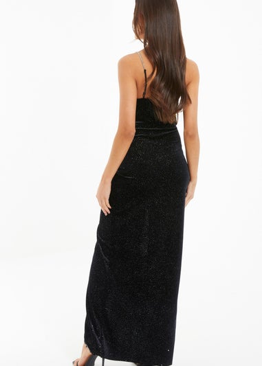 Quiz Black Glitter Velvet Wrap Maxi Dress